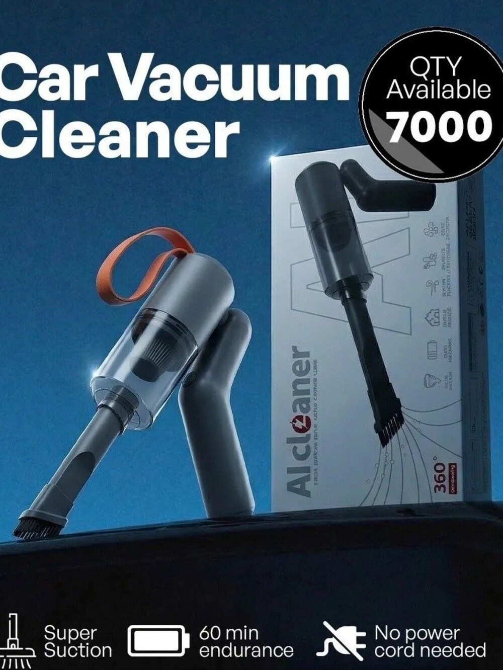 Car Vacuum Cleaner - Gray with Orange Strap